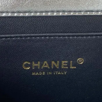 Chanel AS3886 Mini Flap Bag With Top Handle Shiny Silver Calfskin Gold