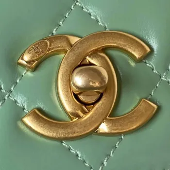Chanel AS3886 Mini Flap Bag With Top Handle Shiny Calfskin Green Gold