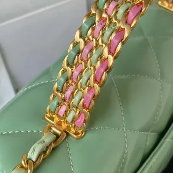 Chanel AS3886 Mini Flap Bag With Top Handle Shiny Calfskin Green Gold