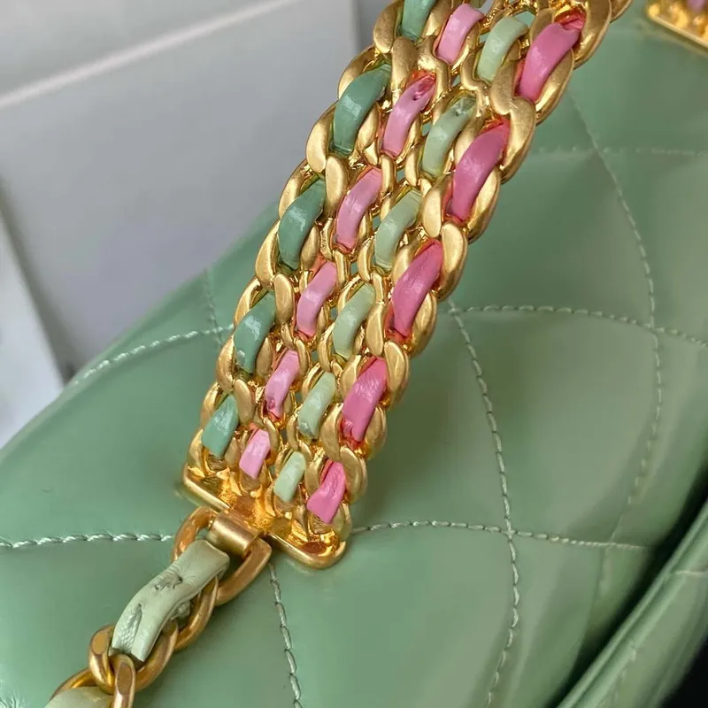 Chanel AS3886 Mini Flap Bag With Top Handle Shiny Calfskin Green Gold