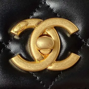 Chanel AS3886 Mini Flap Bag With Top Handle Shiny Calfskin Black Gold