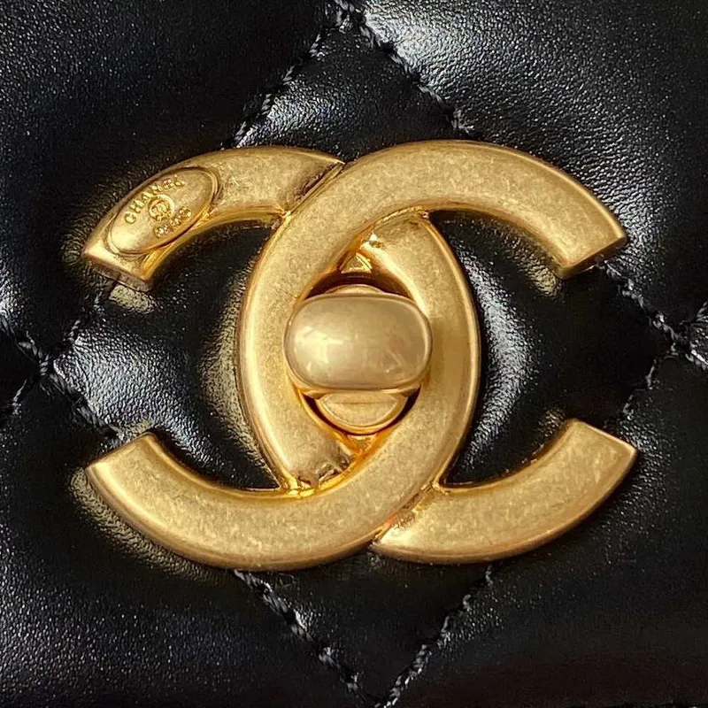 Chanel AS3886 Mini Flap Bag With Top Handle Shiny Calfskin Black Gold