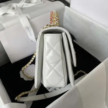 Chanel AS3886 Mini Flap Bag With Top Handle Shiny Calfskin White Gold