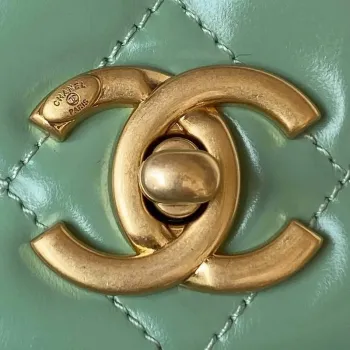 Chanel AS3908 CC Small Flap Bag With Top Handle Shiny Calfskin Green Gold