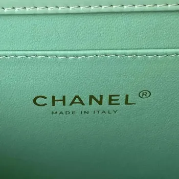 Chanel AS3908 CC Small Flap Bag With Top Handle Shiny Calfskin Green Gold