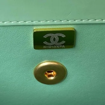 Chanel AS3908 CC Small Flap Bag With Top Handle Shiny Calfskin Green Gold