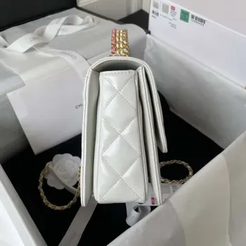 Chanel AS3908 CC Small Flap Bag With Top Handle Shiny Calfskin White Gold