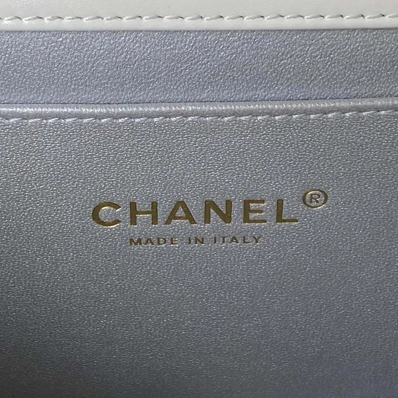 Chanel AS3908 CC Small Flap Bag With Top Handle Shiny Calfskin White Gold