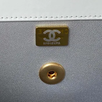 Chanel AS3908 CC Small Flap Bag With Top Handle Shiny Calfskin White Gold