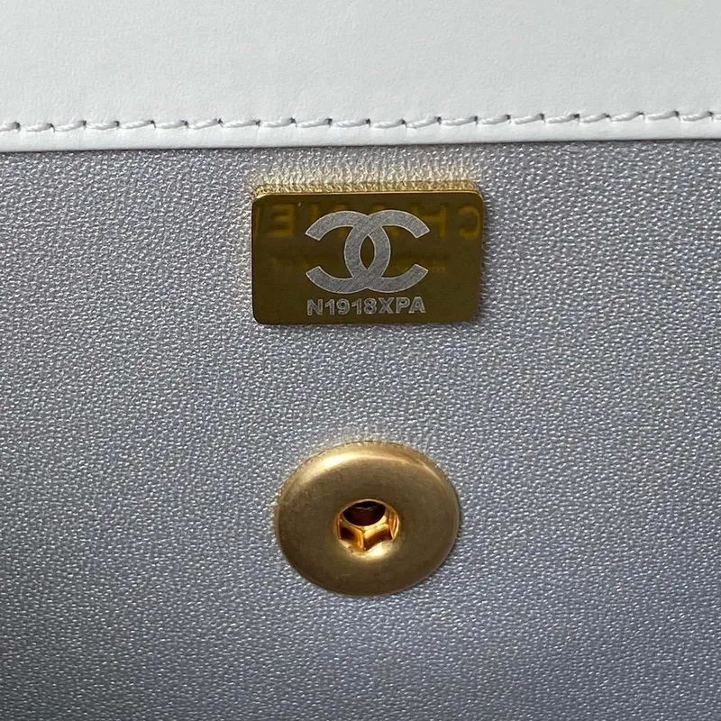 Chanel AS3908 CC Small Flap Bag With Top Handle Shiny Calfskin White Gold