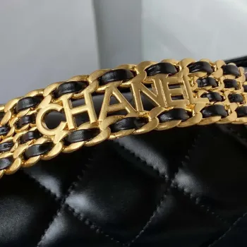 Chanel AS3908 CC Small Flap Bag With Top Handle Shiny Calfskin Black Gold