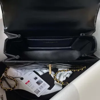 Chanel AS3908 CC Small Flap Bag With Top Handle Shiny Calfskin Black Gold