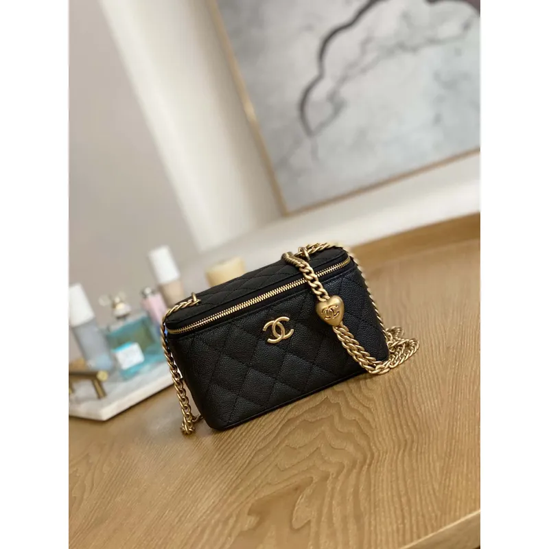 Chanel A68130  Vanity with chain Grained Calfskin Gold Black