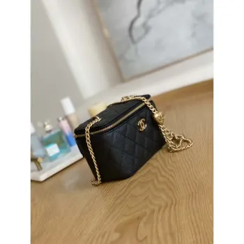 Chanel A68130  Vanity with chain Grained Calfskin Gold Black