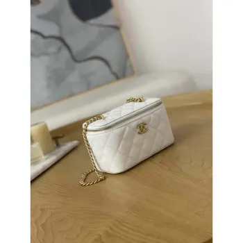 Chanel A68130  Vanity with chain Grained Calfskin Gold White