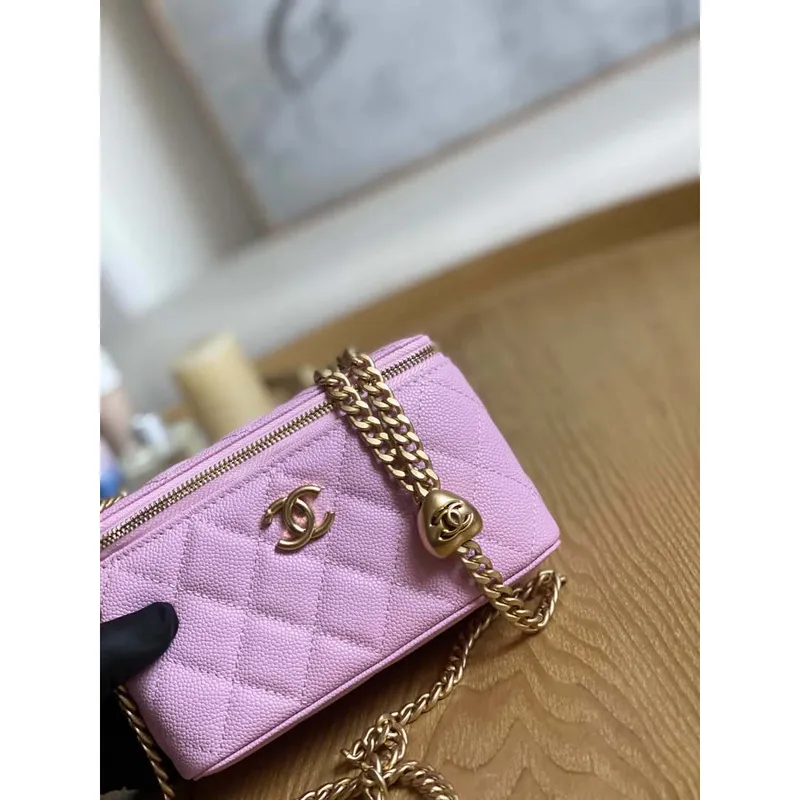 Chanel A68130  Vanity with chain Grained Calfskin Gold Pink