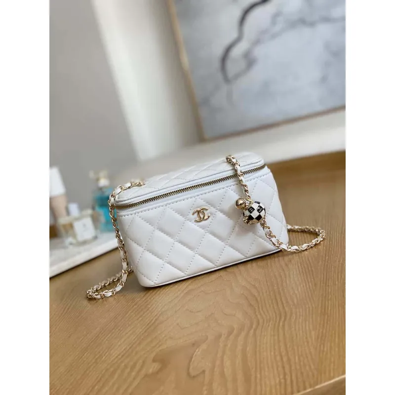 Chanel A81242 Vanity with chain Lambskin Gold football White