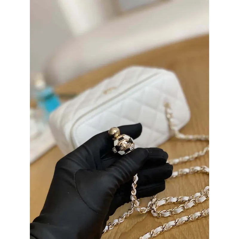 Chanel A81242 Vanity with chain Lambskin Gold football White