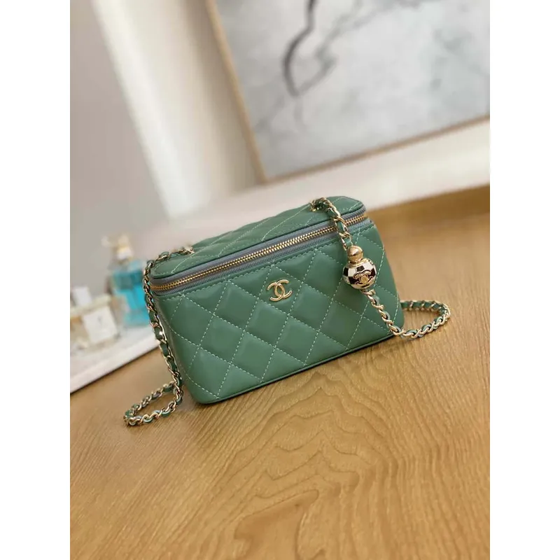 Chanel A81242 Vanity with chain Lambskin Gold football Light Green