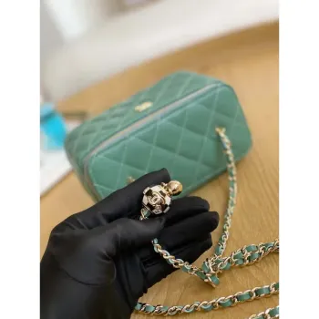 Chanel A81242 Vanity with chain Lambskin Gold football Light Green