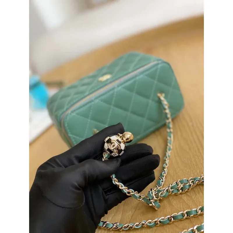 Chanel A81242 Vanity with chain Lambskin Gold football Light Green
