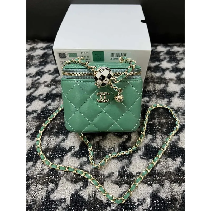 Chanel AP1447 Small Vanity With Chain Calfskin Green
