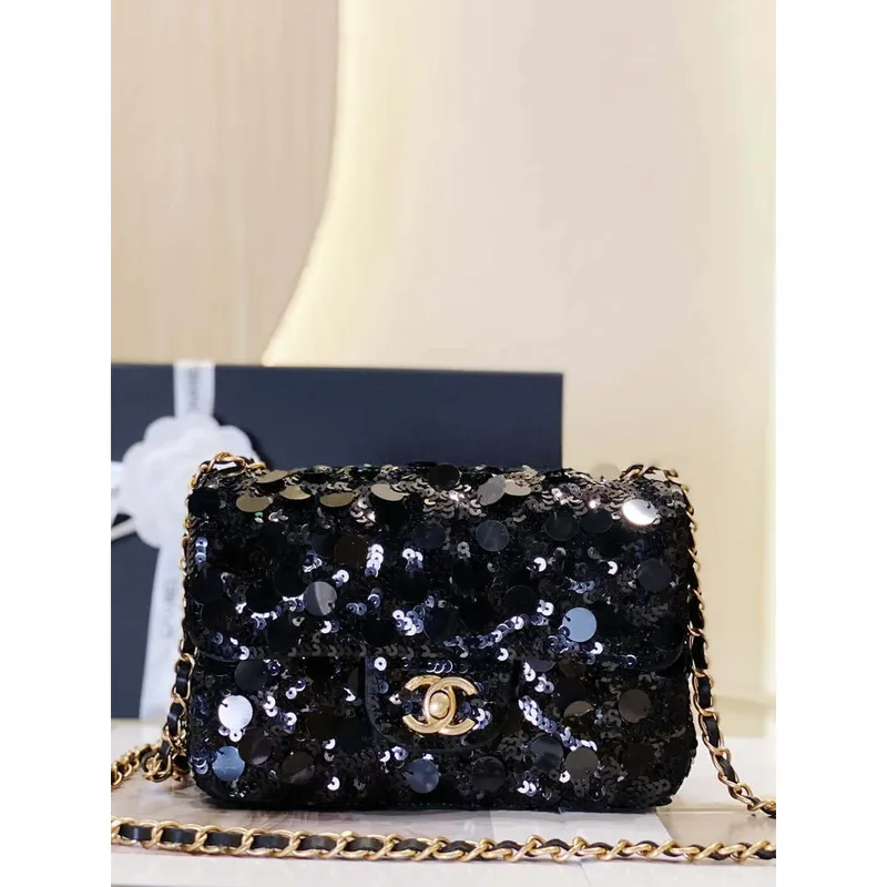 Chanel 23P limited edition new classic CF sequin bag Black