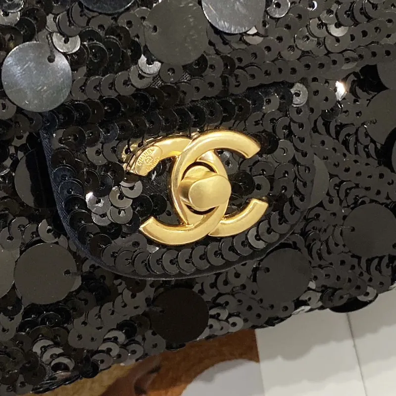 Chanel 23P limited edition new classic CF sequin bag Black