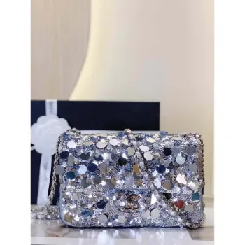 Chanel 23P limited edition new classic CF sequin bag Silver