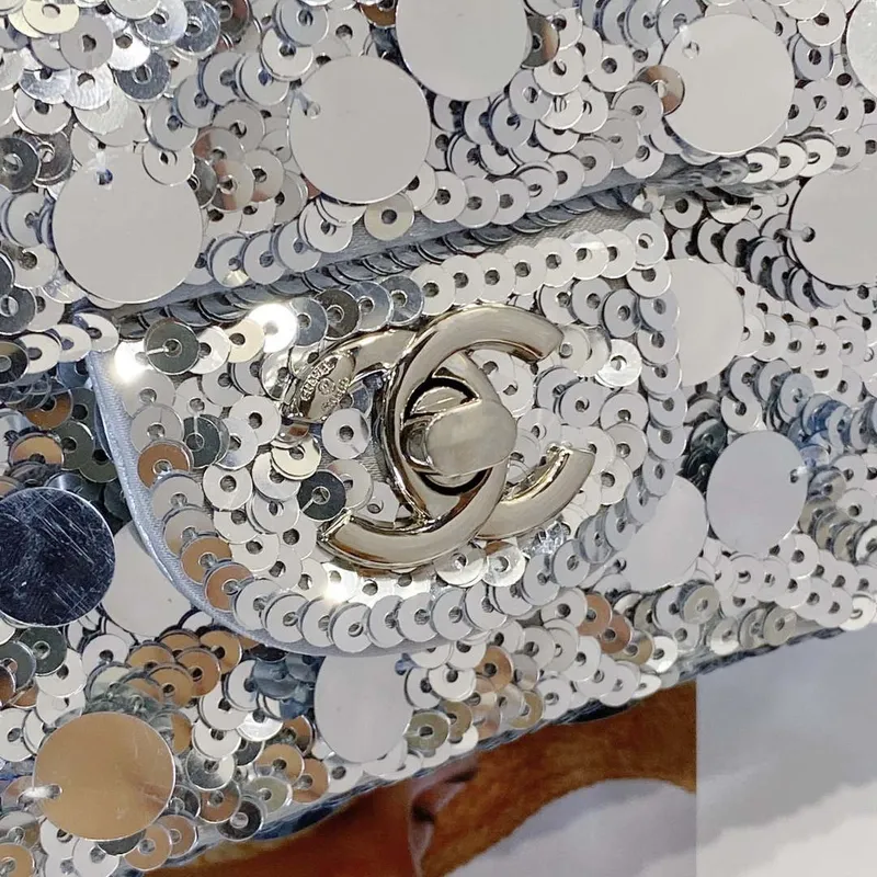 Chanel 23P limited edition new classic CF sequin bag Silver