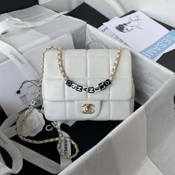 Chanel AS3331 Small Flap 19cm Bag White Lambskin Gold