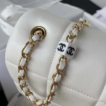 Chanel AS3331 Small Flap 19cm Bag White Lambskin Gold