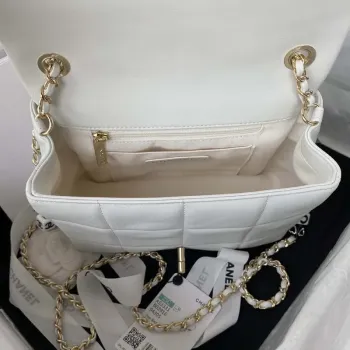 Chanel AS3331 Small Flap 19cm Bag White Lambskin Gold