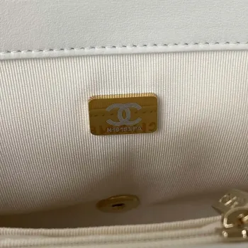 Chanel AS3331 Small Flap 19cm Bag White Lambskin Gold