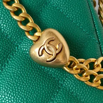 Chanel AS3830 Small Hobo Handbag Green Calfskin Gold