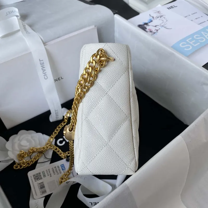 Chanel AS3830 Small Hobo Handbag White Calfskin Gold