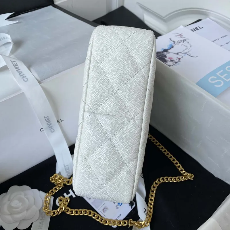 Chanel AS3830 Small Hobo Handbag White Calfskin Gold