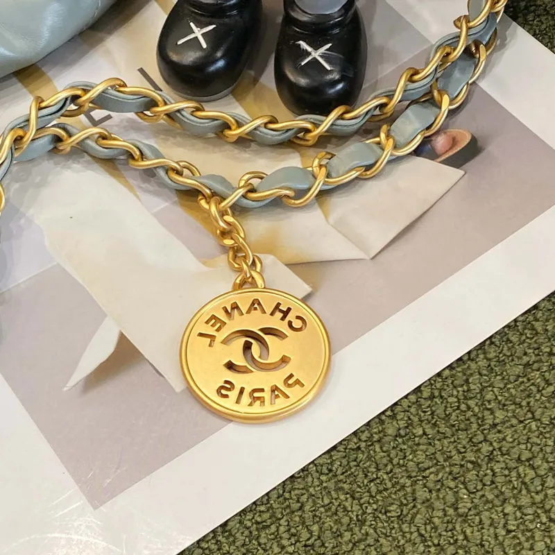 Chanel 22 AS3260 Small Handbag Shiny Calfskin Light Green Gold