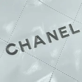 Chanel 22 Large Handbag Shiny Calfskin AS3262 White with Silver Logo
