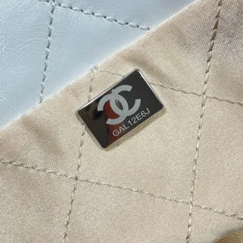 Chanel 22 Large Handbag Shiny Calfskin AS3262 White with Silver Logo