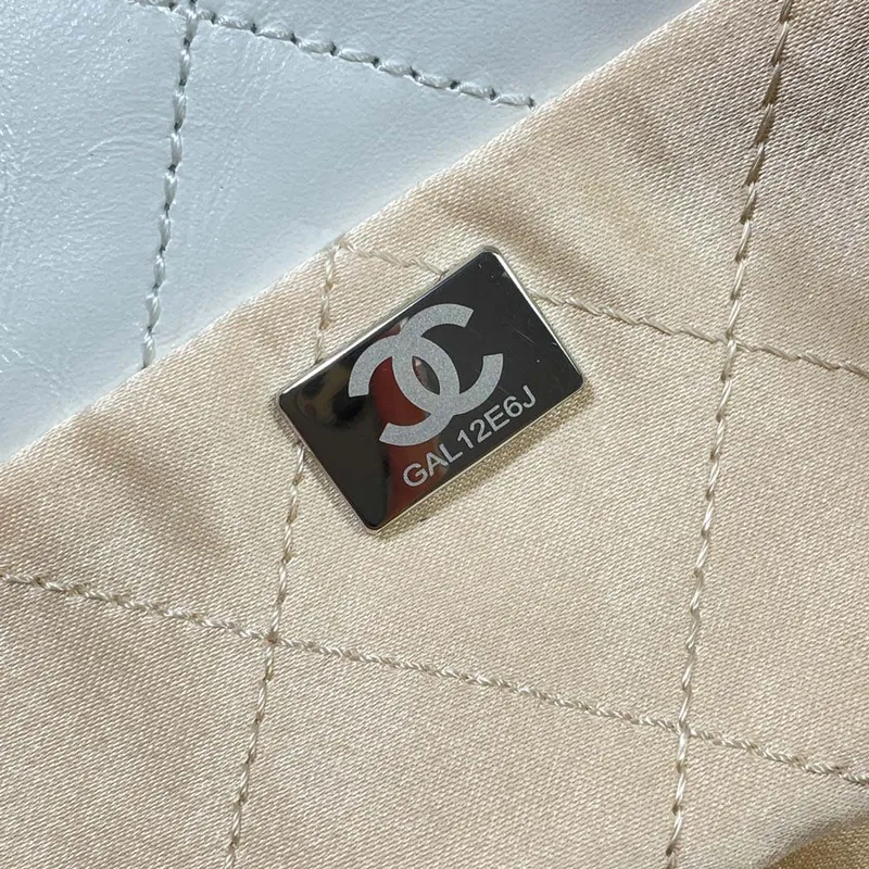 Chanel 22 Large Handbag Shiny Calfskin AS3262 White with Silver Logo