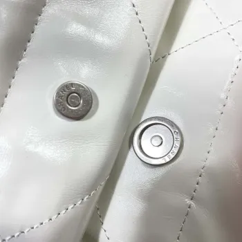 Chanel 22 Large Handbag Shiny Calfskin AS3262 White with Silver Logo