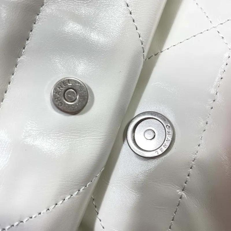 Chanel 22 Large Handbag Shiny Calfskin AS3262 White with Silver Logo