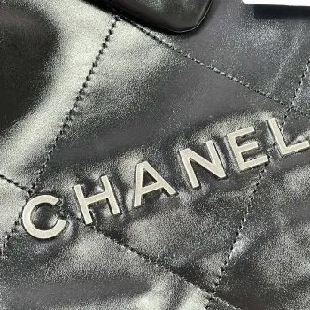 Chanel 22 Large Handbag Shiny Calfskin AS3262 Black with Silver Logo
