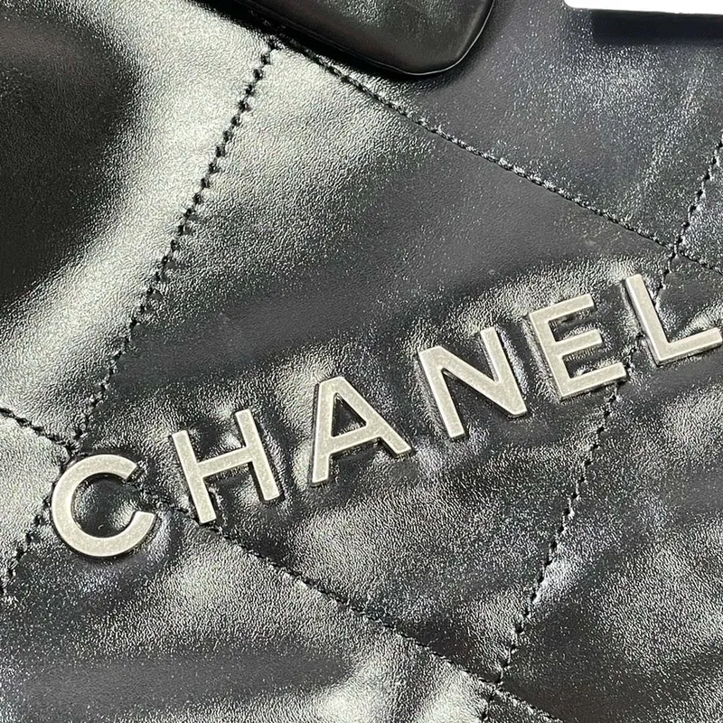 Chanel 22 Large Handbag Shiny Calfskin AS3262 Black with Silver Logo
