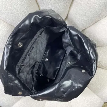 Chanel 22 Large Handbag Shiny Calfskin AS3262 Black with Silver Logo