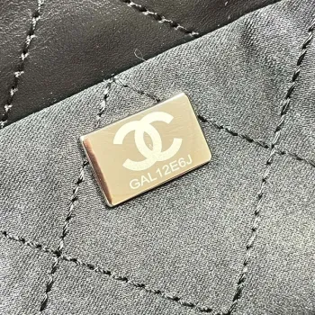 Chanel 22 Large Handbag Shiny Calfskin AS3262 Black with Silver Logo