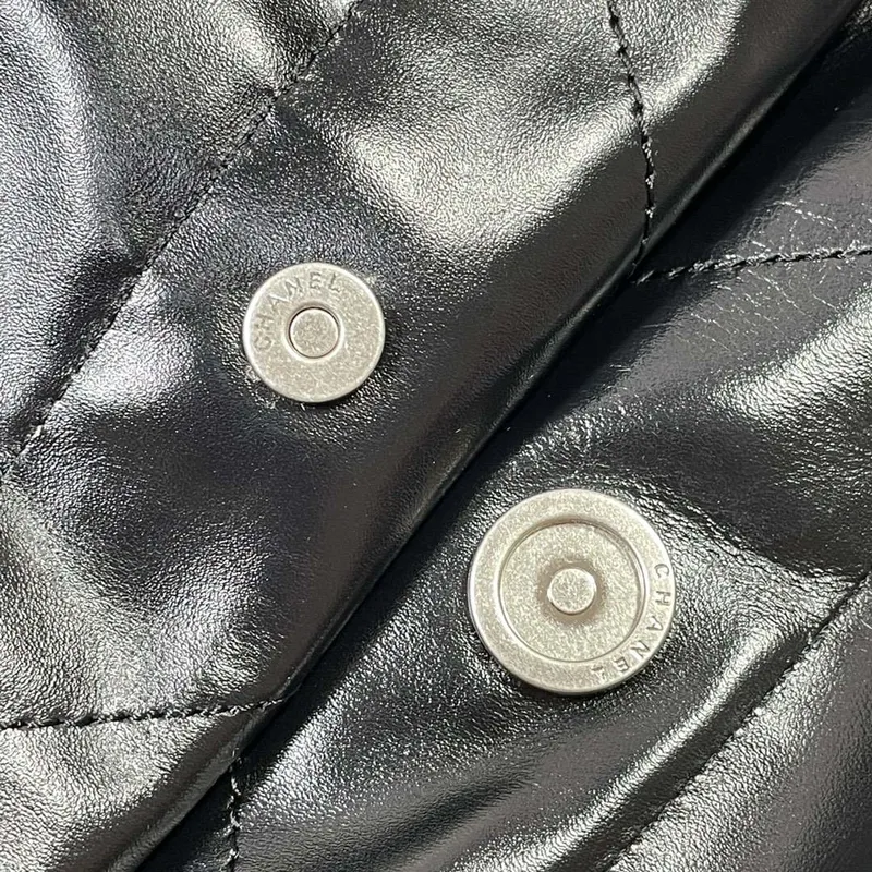 Chanel 22 Large Handbag Shiny Calfskin AS3262 Black with Silver Logo