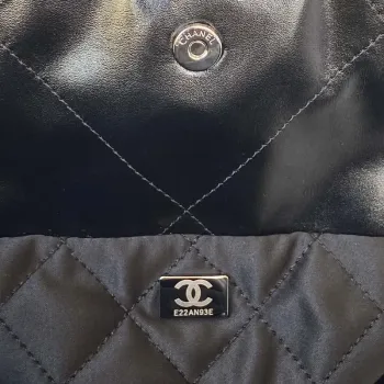 Chanel 22 Handbag Shiny Calfskin Gold AS3261 Black with Silver Logo