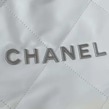 Chanel 22 Handbag Shiny Calfskin Gold AS3261 White with Silver Logo